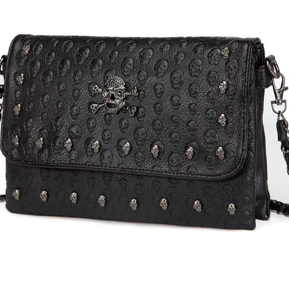 Edgy Black Studded Faux Leather Crossbody Bag